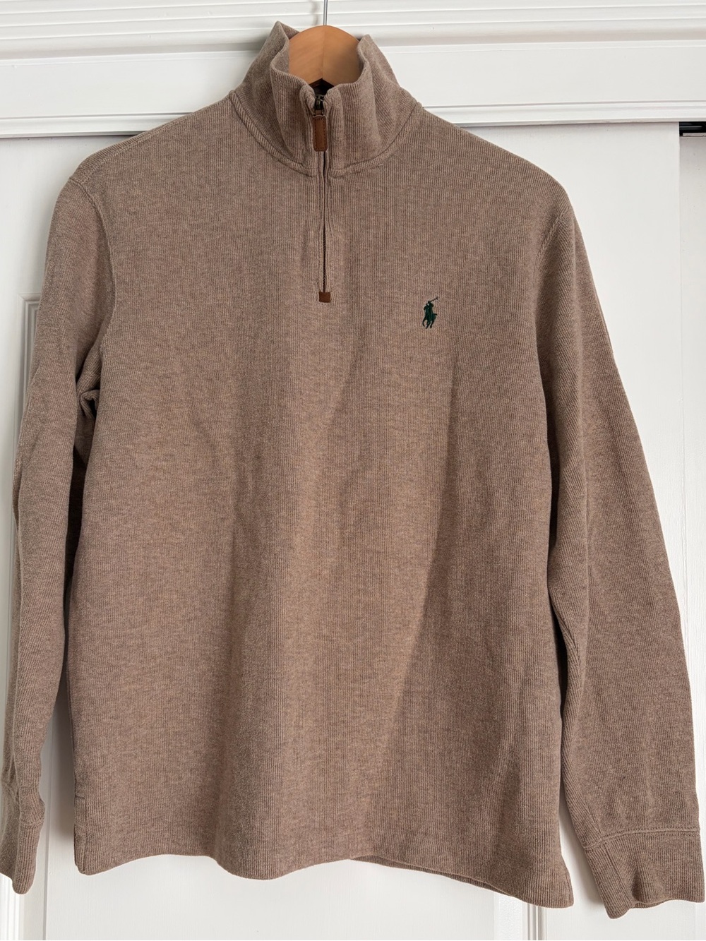 Polo Ralph Lauren Quarter Zip Sweater Men’s Medium Tan 100% Cotton Pullover Pony